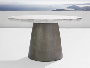 Ensemble de table de jardin en pierre avec plateau en faux marbre contemporain de qualité supérieure, renforcé de cadres métalliques, base en GRC - Product Image 2