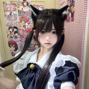 Perruque longue et droite noire style Lolita avec frange latérale, couvrant entièrement la tête, ligne de cheveux naturelle, densité 100, fibre Kanekalon - Product Image 3