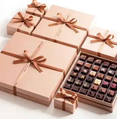 Kotak cokelat kardus Logo cetak kustom dengan tutup pembagi dan kotak kemasan cokelat berbasis