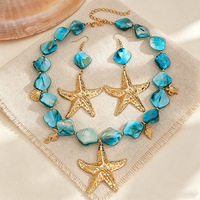 Ensemble collier et bracelet pour femme, plaqué or, style bohème décontracté, avec éléments irréguliers coquillage et étoile de mer, thème vacances océaniques européennes et américaines