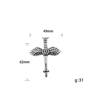 <b>Cross</b> Pendant Necklace Stainless Steel Men's Angel Wings Sword Design Punk Retro Style Fashion Jewelry - Product Image 4