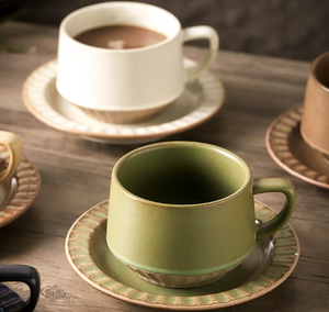 Tazza di caffè in ceramica retrò giapponese e piattino combinazione Set ufficio pomeriggio tazza da tè casa creativa tazza Latte - Product Image 2
