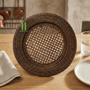 Mantel Individual redondo de ratán tejido Natural hecho a mano de alta calidad, placas de cargador de ratán, decoración Bohemia para mejorar su experiencia gastronómica - Product Image 1