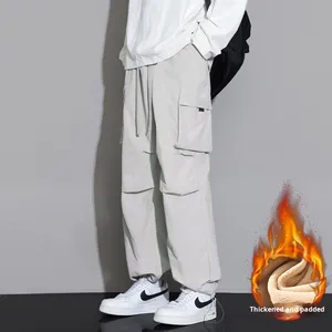 Caldo abbigliamento da lavoro elasticizzato in vita tinta unita Mid Flat autunno inverno da <span class=keywords><strong>uomo</strong></span> retrò stile Hong Kong <span class=keywords><strong>pantaloni</strong></span> della <span class=keywords><strong>tuta</strong></span> Casual foderati in pile - Product Image 4