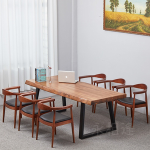 Tốt Nam Mỹ <span class=keywords><strong>walnut</strong></span> bàn ăn với tự nhiên hình dạng sống Top Edge hiện đại thông gỗ slab tre lắp ráp đồ nội thất nhà - Product Image 2