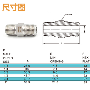 316L Stainless Steel <b>Double</b> Male Thread NPT 1/4 Hex <b>Adapter</b> High Pressure Resistant Connector - Product Image 3
