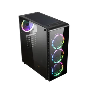 ATX casing Gamer PC 192-1, casing bingkai SPCC kaca Tempered, kipas pendingin RGB, casing gaming pc