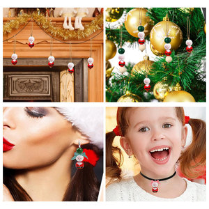 Ensemble de perles en bois imprimées Père Noël, 120 perles avec corde en chanvre, décoration d'arbre de Noël, fournitures artisanales - Product Image 4