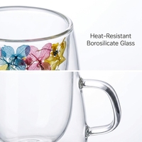 Tasse à café en verre à double paroi avec fleurs séchées, 200 ml, esthétique, avec poignée, cadeau pour femme