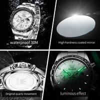 OLEVS 2945 Phase de lune calendrier lumineux petite seconde mode montre à quartz cadeau cadran rond en acier inoxydable montre-bracelet