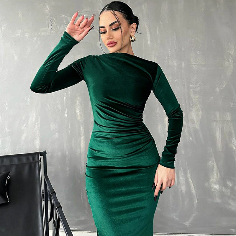 green dresses for mehendi Hunter Green Velvet Bridesmaid Dress Sheath Mini