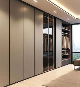 Armoire de chambre à coucher en bois moderne complète personnalisée, facile à assembler, design d'hôtel d'appartements, porte blanche - Product Image 3