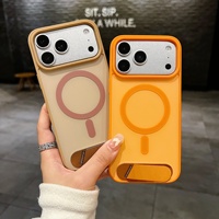 Étui de téléphone magnétique mat pour iPhone 18 17 16 Pro Max, avec support pliable métallique dissimulé à une lettre, compatible Samsung S26 25 Ultra