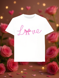 T-shirt da donna carina per San Valentino con stampa Love, girocollo, manica corta, 100% cotone jersey, vestibilità regolare, primavera estate - Product Image 2