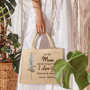 <span class=keywords><strong>Sac</strong></span> fourre-tout en jute avec fleur de <span class=keywords><strong>naissance</strong></span> personnalisée écologique Toile de jute imperméable avec poignée en corde de coton Motif de lettres <span class=keywords><strong>personnalisé</strong></span> - Product Image 5