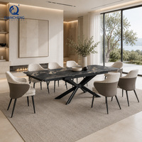 Table à manger extensible avec plateau en céramique frittée de 12 mm d'épaisseur, pieds en métal, table multifonctionnelle pour la maison et le bureau