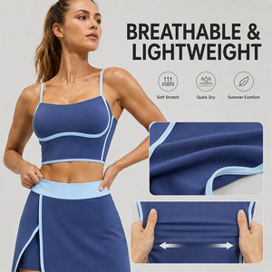 Conjunto Deportivo de 2 Piezas para Mujer, Falda Pantalón para Tenis y Golf, Secado Rápido, Sujetador Deportivo Corto con Shorts Integrados, Ropa Deportiva de Verano - Product Image 2
