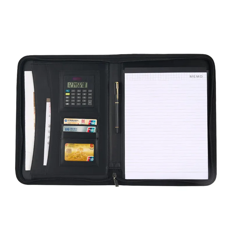 Atacado A4 A5 personalizado couro diário notebook carteiras com zíper documento caso arquivo padfolio carteira fichário pasta para arkwork