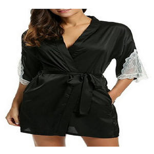 Nuevo conjunto de dos piezas de lencería negra de estilo europeo y americano, de imitación de seda, moderno y cómodo, con ribete de encaje. - Product Image 1