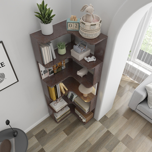 6 Tier L Shaped <b>Corner</b> Bookshelf Wooden <b>Bookcase</b> For Living Room Bedroom With Anti Tipping Design - Product Image 6