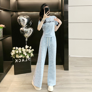 Ensemble décontracté pour femme, été 2025, nouvelle collection haut de gamme, <span class=keywords><strong>violet</strong></span> tie-dye, coupe ample, <span class=keywords><strong>pantalon</strong></span> large une pièce, ensemble deux pièces - Product Image 1