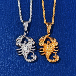 Pendentif <span class=keywords><strong>Scorpion</strong></span> Roi en Or 18 carats Punk <span class=keywords><strong>Rock</strong></span>, Bijoux Animaux, Acier Inoxydable Cool, Pendentif <span class=keywords><strong>Scorpion</strong></span> pour Homme et Garçon - Product Image 1