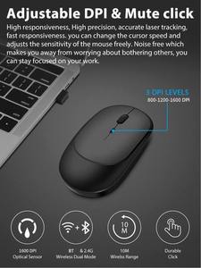 Souris optique sans fil silencieuse portable à double mode Bluetooth avec récepteur USB, fabriquée en Chine - Product Image 2
