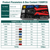 Kit de 1200 embouts de câblage de type E avec pince à sertir HSC8 6-4A, manchons de câblage 0,25-10 mm² AWG 23-7, pince à sertir pour bornes