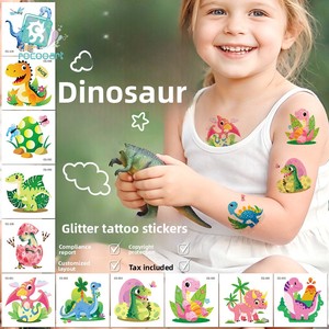 Autocollants de tatouage temporaire à transfert d'eau à paillettes motif dessin animé pour enfants, mignons petits dinosaures, <span class=keywords><strong>film</strong></span> d'eau pour tatouage transfrontalier - Product Image 1