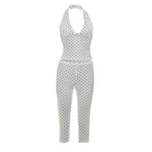 Viviblook D26ST184 Women Summer Outfit <b>Sexy</b> Sleeveless Polka Dot Print Halter Tank Top Tight Cropped Pants Two Piece <b>Set</b> - Product Image 5