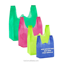 Sacs en T-shirt non tissés écologiques et portables pour supermarché, réutilisables avec poignées, sacs fourre-tout non tissés en forme de W pour vêtements, sacs non tissés en forme de gilet