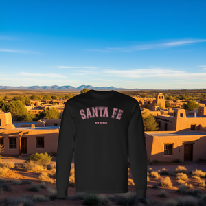 T-shirt a maniche lunghe Santa Fe New Mexico stile college rosa - Product Image 3