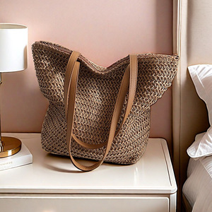 Borsa da Spiaggia Estiva Casual Stile Francese, Grande Capacità, Borsa a Tracolla Intrecciata in Poliestere Riutilizzabile per Donne - Product Image 4