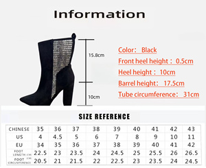 2024 New Black Suede Slimming Short Pointed High-heeled Shoes Rhinestone Thin <b>Heel</b> Women's Boots 35-42 Size - Product Image 6