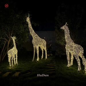 HADUN giardino all'aperto arte moderna grande scala in metallo astratto Stretching in acciaio inox giraffa scultura di famiglia - Product Image 5