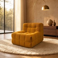 Fauteuil de sol matelassé côtelé couleur moutarde, monoplace, pour salon et chambre, vente en gros, direct usine
