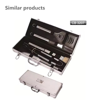 Boîtier en aluminium Portable emballage 3 pièces griller caisse en bois en acier inoxydable outils de Barbecue de jardin pince ensemble de barbecue outil de grillade