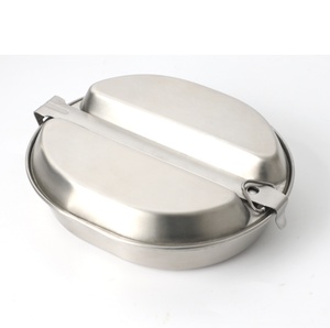 <b>Egg</b> Oval Camping 304 Stainless Steel 2 Compartment Eating Tray Large Plate Cooking <b>Pan</b> in One Kit Folding Handle Mess Tin - Product Image 3