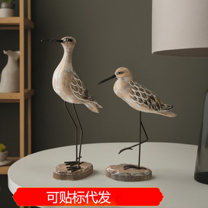 Décoration d'oiseaux marins en bois de style côtier, 2 pièces, ornement de table de salon, forme irrégulière - Product Image 5