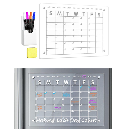 Магнитная акриловая доска календарь для холодильника 16 "x 12" Дюймов прозрачный Маркерная Доска для заметок по индивидуальному заказу с ручками для офиса