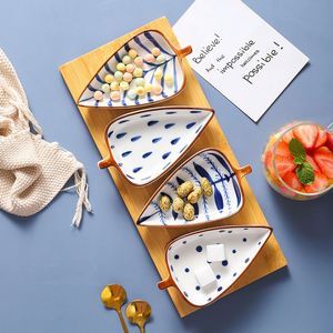 Hand-painted Underglaze Colored <b>Ceramic</b> Snack Dish Set Leaf-Shaped Dried Fruit Nut Dishes with Wooden Tray Sushi Fruit Dish - Product Image 1
