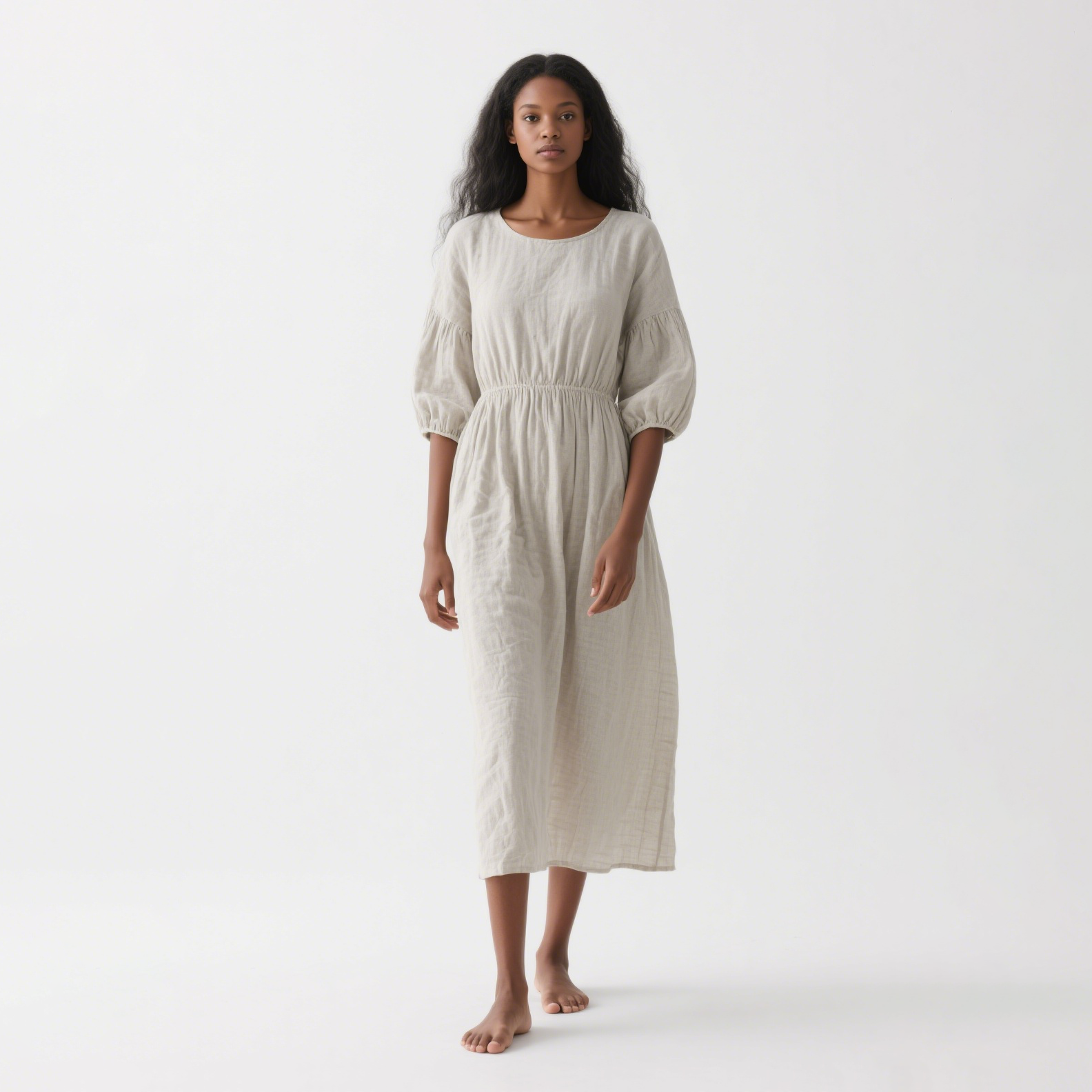 Manufacturer Company Custom Wholesale OEM Elegant Crepe Casual Round-neck Long Dress for Ladies