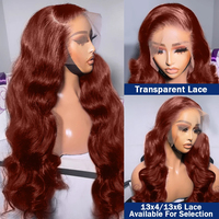 Perruque de Cheveux Humains Brunette Auburn Cuivré Roux Ondulés avec Dentelle HD 13x6, Perruque Frontale sans Colle Pré-Épilée