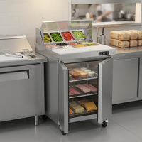 Table de préparation réfrigérée commerciale pour sandwichs et salades, en acier inoxydable 304, avec vitrine réfrigérée et contrôle numérique de la température pour restaurant