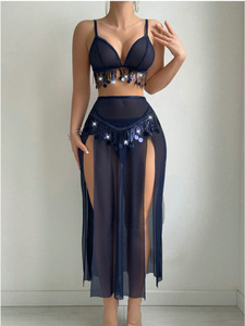 Nouvelle lingerie sexy en mousseline de soie 2 pièces pour femmes, style européen et américain, broderie 3D respirante, pour la danse latine - Product Image 6