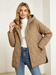 Abrigo Acolchado con Capucha Personalizable para Mujer, Estilo Casual de Invierno, Manga Larga, Cierre de Botones a Presión, para Uso Diario y al Aire Libre - Product Image 2