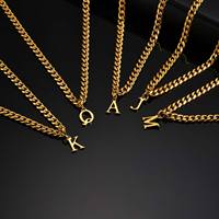 Collier Pendentif Lettre Initiale Personnalisée A-Z pour Homme, Plaqué Or, Chaîne Cubaine à Maillons, Bijou Tendance