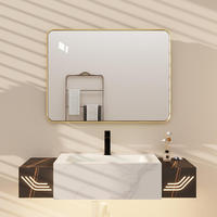 Miroir de salle de bain carré sans cadre en verre de style nordique simple avec cadre en alliage d'aluminium, éclairage LED, commande tactile et détection de présence humaine