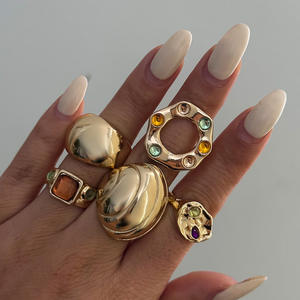 Juego de Anillos Geométricos Ajustables Abiertos de Aleación para Mujer y Hombre, Chapados en Oro, Apilables, Modernos, de Acrílico con Diamantes, Joyería de Moda - Product Image 5