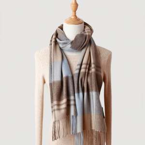 Bufanda de Cachemira 100% Pura, Gruesa, con Diseño de Tartán a Cuadros, para Mujer, con Borlas, Otoño e Invierno, YHK0094 - Product Image 1